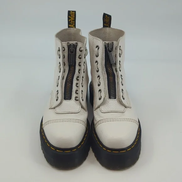 DR. MARTENS Sinclair White Milled Nappa Leather Platform Boots Zip Front Sz 10 - Picture 3 of 11